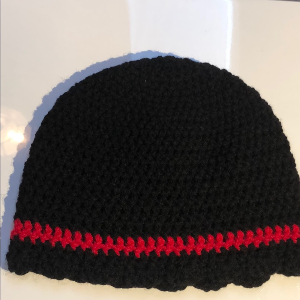 Winter beanie snow hat black red cap New hand crochet by me